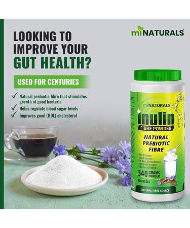 miNATURALS Pure Inulin Fiber Powder - Natural Prebiotic Fibre Supplement (340g - 106 Doses) - Folate and B Vitamins - Buy Online on GoSupps.com