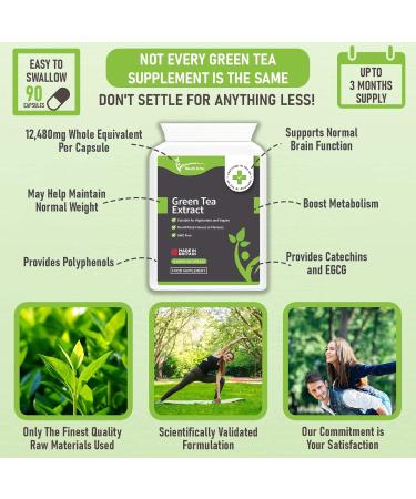 Multivita Green Tea Capsules - 90 x 480mg High Strength Extract - Powerful Antioxidant Supplement - Vegan Friendly - Buy Online on GoSupps.com