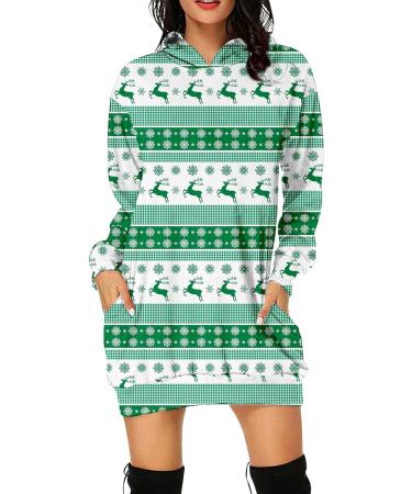 Hanxiulin Women's Christmas Rock Mini Pullover Hoodie - Oversized Elk Party Dress & Long Sleeve Jumper for Autumn/Winter - Buy Online on GoSupps.com