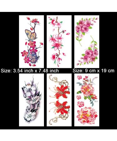Large Temporary Flower Tattoos for Women - Lily, Peach, Plum, Peony Designs | 6 Sheets - Buy Online on GoSupps.com