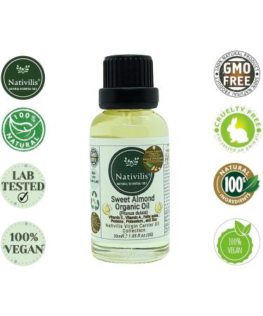 Nativilis Sweet Almond Organic Carrier Oil (Prunus dulcis) King of Nuts- Hair Face & Skin Natural Cold Pressed Cleansing Moisturizer Face Chapped Lips Emollient Properties Healthy Scalp - Copaiba - Buy Online on GoSupps.com