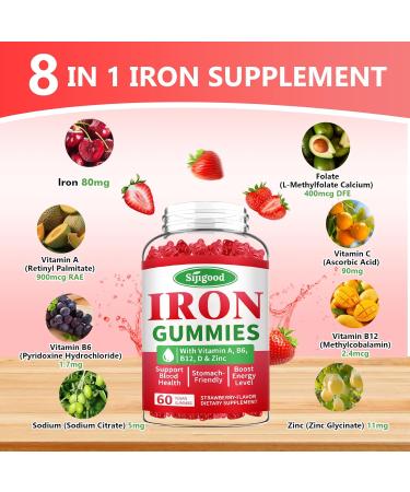 2 Pack Iron Gummies for Women & Men - Vegan Iron Supplement for Anemia & Iron Deficiency with Vitamin B12 Vitamin C Zinc Folate - Energy Boost Sugar-Free Strawberry Flavor 120 Count Strawberry 60 Count (Pack of 2) - Buy Online on GoSupps.com