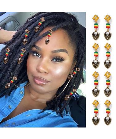 Formery 8Pcs Crystals Dreadlock Cuffs Gold Box Braid Rings Clip Accessories Black African Hair Tube Charms Jewelry for Women and Girls