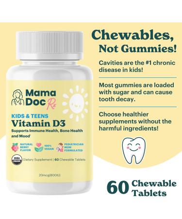 MamaDoc Rx Certified Organic Kids and Teens Whole Food Vitamin D3 Chewables | 800 IU | Sugar Free Vegan Free of 9 Major Allergens | 2 Month Supply | Ages 3+ - Buy Online on GoSupps.com