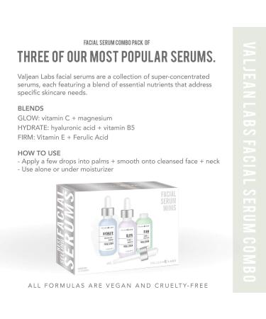 Valjean Labs Facial Serum Combo Pack - Hydrate, Glow, Firm | Supercharged Skincare | Paraben-Free, Cruelty-Free | Made in USA | 1oz Bottles, Pack of 3 - Buy Online on GoSupps.com