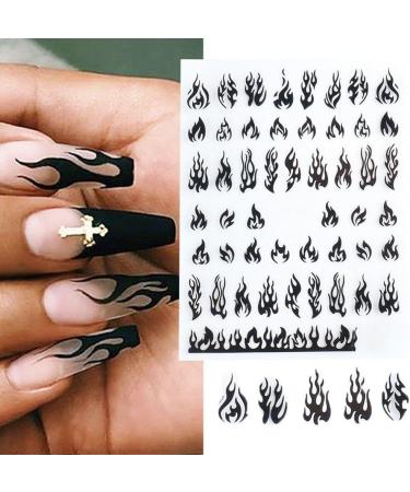 6 Sheets Flame Nail Art Stickers Decals 3d Self-adhesive Flame Nail Sticker Nail Art Designs for Manicure Tips Decoration Diy Nail Art Supplies Black - Buy Online on GoSupps.com