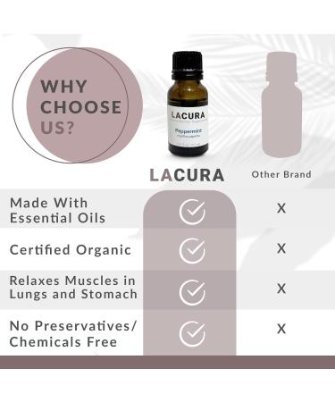LaCura Pure Organic Essential Oils Peppermint Oil 15ml - Therapeutic Grade Natural Relief for Headaches & Digestive Health - Multi-Use Aromatherapy Oil for Topical & Oral Application - Buy Online on GoSupps.com