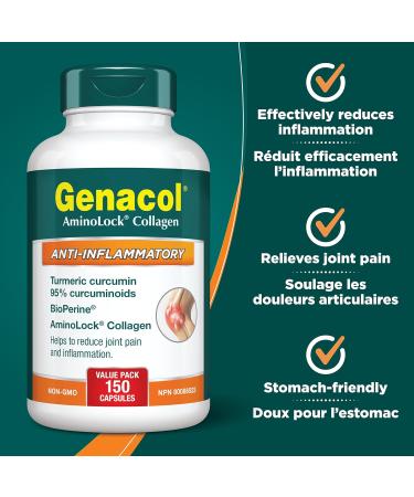 Genacol Turmeric Supplement with Collagen Curcumin & Black Pepper Bioperine | Helps Relieve Joint Pain and Inflammation | Gentle on the Stomach | GENACOL ANTI-INFLAMMATORY 150 Capsules 150 count (Pack of 1) - Buy Online on GoSupps.com