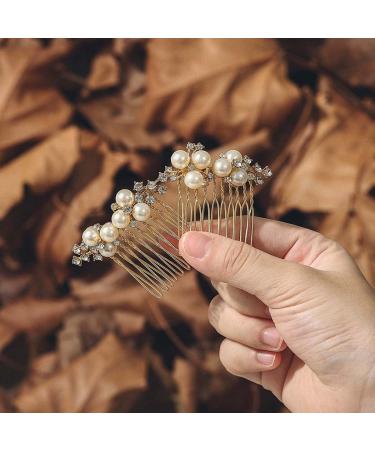 Bridal Wedding Hair Comb - Gold Pearl Rhinestone Headpiece for Women and Girls - Buy Online on GoSupps.com