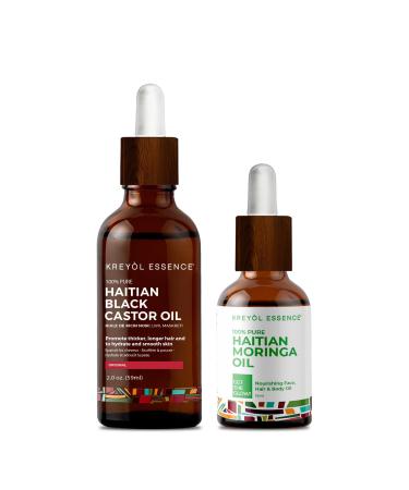 Kreyol Essence Mr. Wonderful Oils of Haiti Duo Haitian Black Castor Oil Original 2 fl oz and Haitian Moringa Oil 15 ml