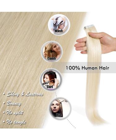 Elailite Ombre Tape in Hair Extensions - 20 Pcs 40cm Straight 50g #60 Platinum Blonde - Premium Human Hair - Buy Online on GoSupps.com