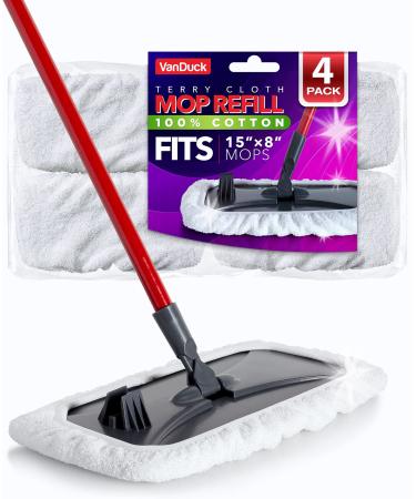 VanDuck 100% Cotton Pad Terry Cloth Mop Refills 15x8 inch (4-Pack) 4 Count (Pack of 1)