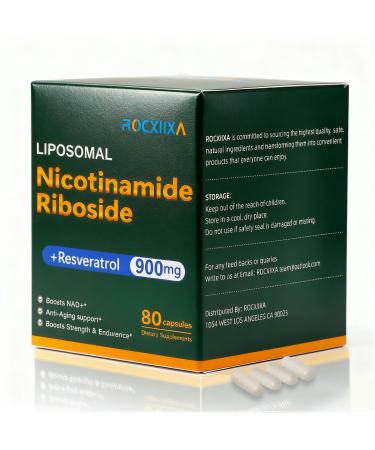 ROCXIIXA NAD+ Supplement - Nicotinamide Riboside 900 Mg Supplement for Men and Women Liposomal Nicotinamide Riboside Resveratrol for Focus Boost - 80 Capsules