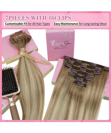 Youngsee Clip In Extensions - Real Hair Ombre 50cm Balayage Medium Brown & Platinum Blonde - 120g 7pcs - Premium Quality Hair Extensions - Buy Online on GoSupps.com