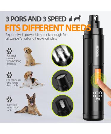 IREDOON Dog Nail Grinder Upgraded - Professional 3-Speed Electric Pet Nail Grinder for Painless Paws Grooming - Suitable for Small to Large Dogs - Black - Buy Online on GoSupps.com