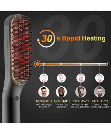 2-in-1 Hair & Beard Straightener Brush for Men - Ionic Fast Heating Adjustable Temp (120-200 ) - Perfect for Black Hair & Beard Styling - Buy Online on GoSupps.com