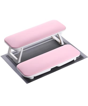 ROLIZOE Foldable Nail Arm Rest 40cm Soft PU Leather Manicure Pillow Nail Cushion No Drilling Anti-Slip Manicure Hand Rest with Nail Mat Nail Hand Pillow Manicure Cushion Beginner for Nail Art (Pink)