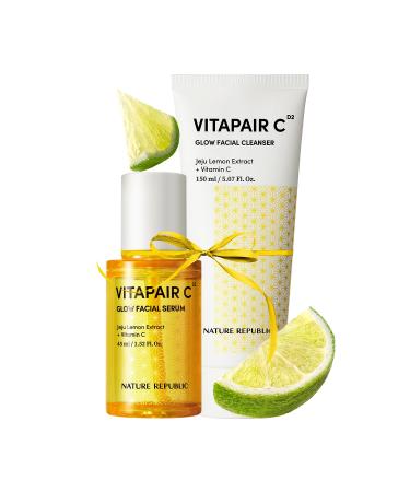 Nature Republic Vitapair C Glow Cleanser Serum Set - Korean Vitamin Skincare Cleaner Skin Hydrating Niacinamide Lightweight