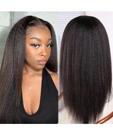 13x6 Kinky Straight Human Hair Wig for Black Women 180% Density HD Transparent Lace Front Wigs Human Hair Pre Plucked with Baby Hair Natural Hairline Yaki Straight Brazilian Virgin Human Hair Wigs 20inch 20 Inch Kinky St...