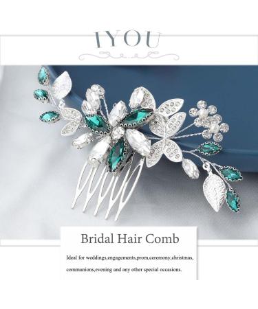 IYOU Sparkly Crystal Wedding Hair Comb - Green Bridal Hair Accessory for Bride and Bridesmaid - Buy Online on GoSupps.com