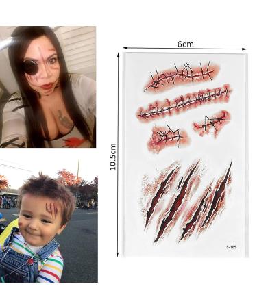 Halloween Scar Temporary Tattoos - Bezall 10 Sheets Realistic Fake Wound Stitch Tattoo Sticker for Zombie Makeup Pranks - Buy Online on GoSupps.com