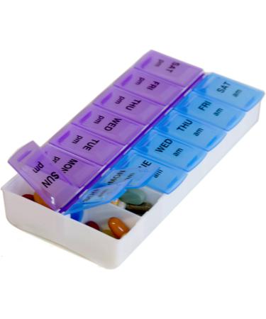 14 Compartment Pill Organizer Box - 7-Day AM/PM Medicine Reminder with Snap Lids for Pills & Vitamins | Inspirations - Buy Online on GoSupps.com