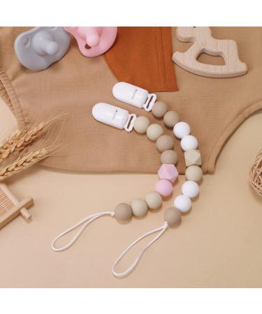 Pacifier Clip for Baby Boys Girls | Neutral Binky Holder 2 Pack (Beige Pink) | Perfect Baby Gift - Buy Online on GoSupps.com