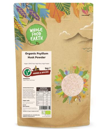 Wholefood Earth Organic Psyllium Husk Powder 1kg Vegan | GMO Free | High Fibre | High Protein | Certified Organic Husk 1.00 kg (Pack of 1)