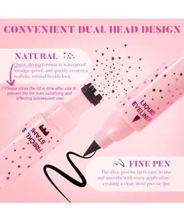 Real 2pcs Eyeliner Freckle Pen 2 in 1 Dark Brown Freckle Stamp and Black Liquid Eyeliner Water Resistant Natural Lifelike Freckles Makeup Soft Smooth Pen Magical Fake Freckles 2 PCS 03 Dark Brown - Buy Online on GoSupps.com