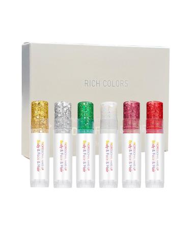 Frfik Glitter Face Gel 6 Colors Sparkling Stick - Glitter Makeup | For Festivals Concerts Parties Carnivals Musical Events Christmas Fairy Tale Themes
