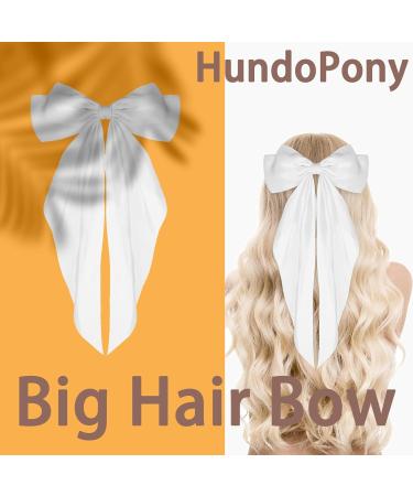 HundoPony Hair Bow Barrettes Elegant Long Tail French Ribbon Big Hair Clip for Girls and Women -Soft Silky Satin Bowknot with Metal Clips - Clothing Accessory for Parties White - Buy Online on GoSupps.com