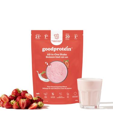 Good Protein Vegan Plant-based Protein Powder 100% Natural Non-GMO Dairy-free Gluten-free Soy-free No Added Sugar and Nothing Artificial. Strawberries & Cream All-in-One Shake 440 grams Strawberries & Cream 440 g