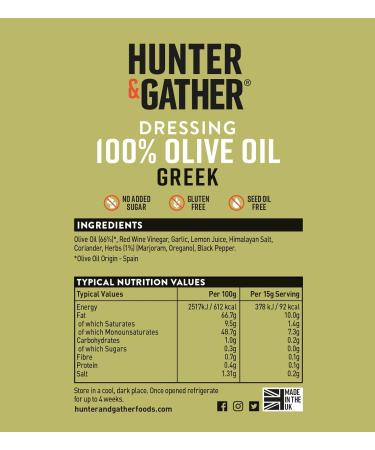Hunter & Gather Keto Greek Salad Dressing 250ml - 100% Pure Olive Oil & Herbs | Keto, Low Carb, Paleo, Whole30 | Sugar & Gluten Free - Pack of 1 - Buy Online on GoSupps.com