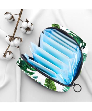 Menstrual Pad Bag with Zipper - Stylish Women's Napkin & Tampon Organizer - Tropical Green Leaf Design - Buy Online on GoSupps.com