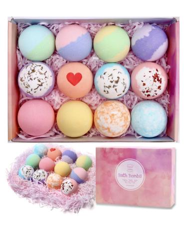 Dreamin  Dreams Bath Bombs 12 PCS Gift Set  Handmade Natural & Organic Bath Fizzies Bomb with Essential Oil & Shea Butter  Perfect for SPA & Bubble Bath  Birthday Gifts for Women  Mom  Girls  Kids