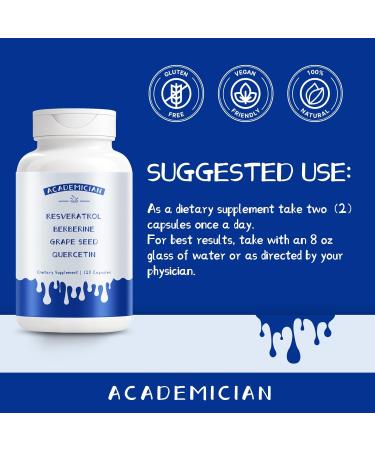 ACADEMICIAN Resveratrol Berberine Supplement Quercetin Capsule with Bromelain Grape Seed Extract Capsules - 120 Count - Buy Online on GoSupps.com