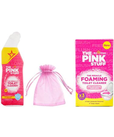 The Pink Stuff The Miracle Toilet Cleaner Gel 750ml + The Pink Stuff Foaming Toilet Cleaner (1pk contains 3 x 100g sachets) 1Pk + Our Gift for You: Organza Small Bag Size: 9x7x0.1cm