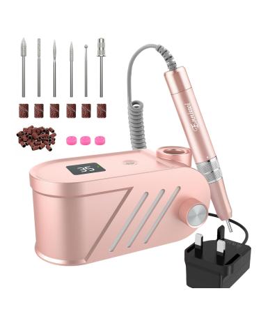 Enniewi 35000RPM Electric Nail Files Nail Drill for Acrylic Gel Nail Low Heat Salon Quality E File 25 Sanding Bands 6 Nail Bits Manicure Nail Care Tools for Beginners Nail Technician Rose