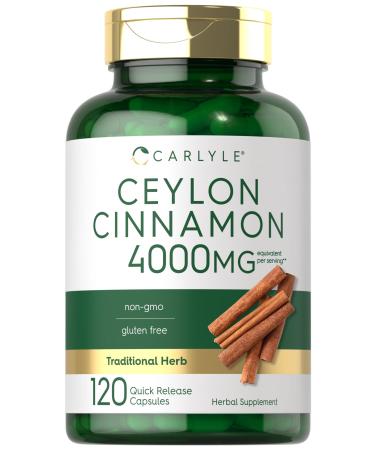 Carlyle Ceylon Cinnamon Capsules 4000 mg | 120 Count | Non-GMO & Gluten Free Supplement