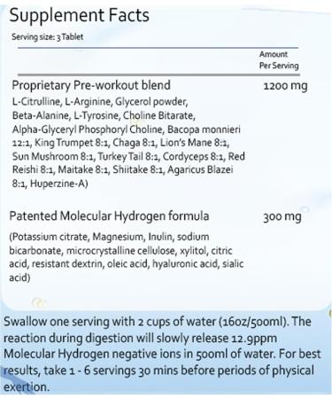 H2Supplements Molecular Hydrogen Pre-Workout Tablets (60 Tablets) - Buy Online on GoSupps.com