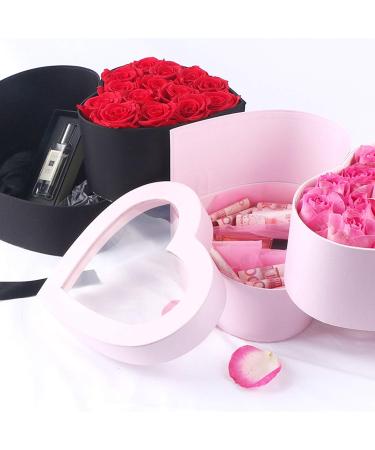 LISSO Heart Shaped Flower Box with Clear Lid - Double Layers Rotating Drawer Paper Mache Box - Luxury Gift for Florist Delivery (Black) - Buy Online on GoSupps.com