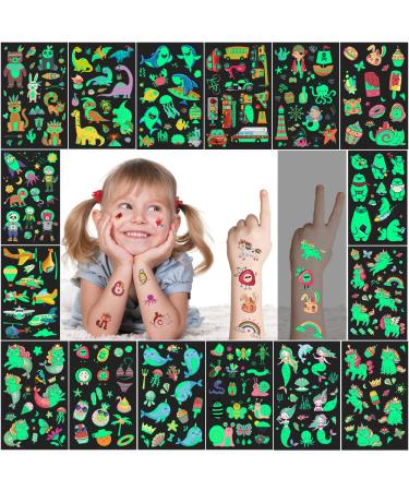 Temporary Tattoo Kids 310 Pieces Glow In The Dark Tattoos for Kids, Waterproof Last Long Glitter Tattoos Stickers, Cute Luminous Fake Tattoos for Kids Party Favors Birthday Gifts Goodie Bag Stuffers Glow in the dark - 16 Sheets mixed - Buy Online on GoSupps.com