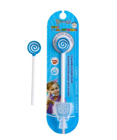 Kids Tongue Scraper or Cleaner Set BPA-Free Plastic Dental Scrapers Helps Freshen Bad Breath Remove Gunk Multicolored with Easy-to-Grasp Handles and Brush Covers by 55Dental Ages 2+ (Blue)