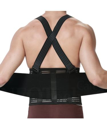 NeoTech Care Adjustable Back Brace Lumbar Support Belt with Suspenders, Black, Size L Large (Pack of 1) Black