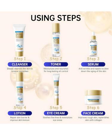 Collagen Skin Care Set 6-Piece Anti-Aging Kit for Women to Help Reduce Fine Lines & Wrinkles Hydrating & Pore-Minimizing Includes Serum Cream Eye Cream Toner Cleanser Daily Routine & Gift Set - Buy Online on GoSupps.com