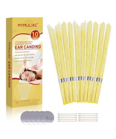 Ear Candles Ear Candle Set with Natural Organic Beeswax All Natural Ear Candles Beeswax Candling Cones Ear Wax Candles with 5 Protective Disks+10 Cotton Swab Beige-10pcs