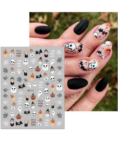 JMEOWIO 8 Sheets Halloween Nail Art Stickers Decals Self-Adhesive Pumpkin Skull Ghost Spider Web Bat Spook Nail Supplies Nail Art Design Decoration Accessories - Buy Online on GoSupps.com