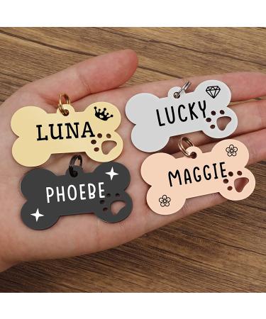 Custom Engraved Stainless Steel Pet ID Tag - Personalized Bone & Paw Shaped Dog Name, Address, and Phone - Gold Small - Buy Online on GoSupps.com