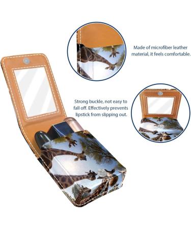 Buy Stylish Leather Lipstick Case & Mini Organizer with Mirror | Forest Animals Giraffe Design - Ideal for Travel & Makeup - Buy Online on GoSupps.com