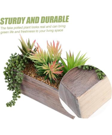 Cabilock Simulation Succulent Potted Plant Wooden Ornaments Plastic Green 23x10x17cm - Buy Online on GoSupps.com